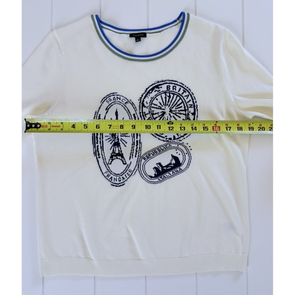 Talbots Stamp Whimsy Top France Great Britain Italy Size M Euro Summer Coastal - Picture 10 of 10